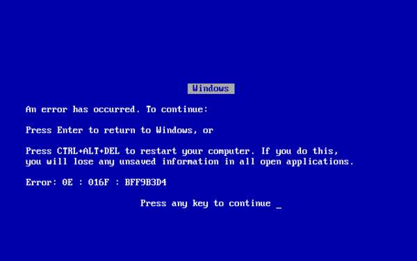 13956 B / 600 x 375 / Windows_9X_BSOD.png